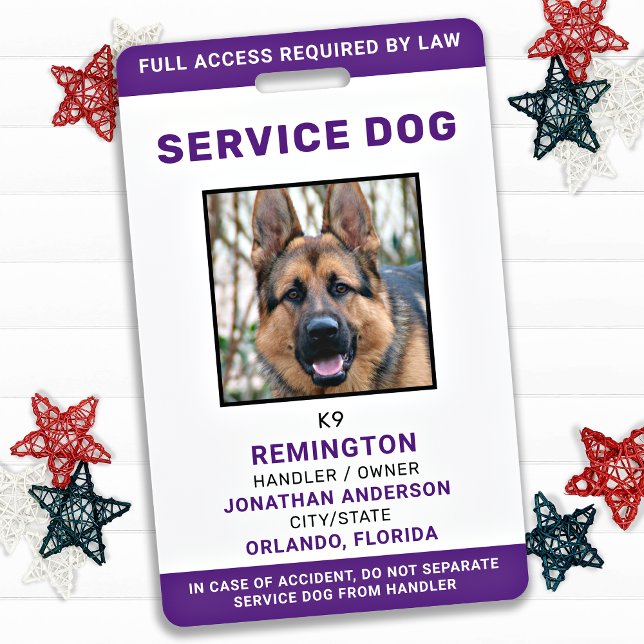 Service Dog Personalised Purple Photo ID Badge (Creator Uploaded)
