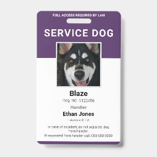 Service Dog Photo Purple ID Badge
