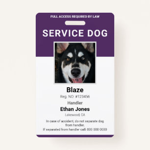 Service Dog Photo Purple ID Badge
