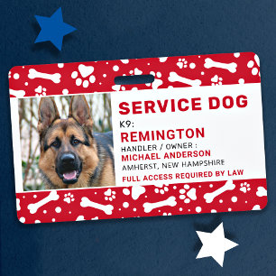Service Dog Red Paw Prints Personalised Photo ID ID Badge