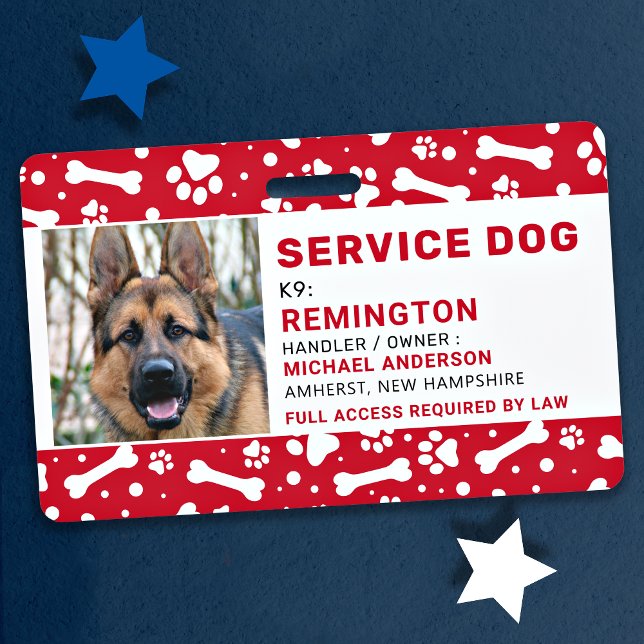 Service Dog Red Paw Prints Personalised Photo ID ID Badge (Creator Uploaded)
