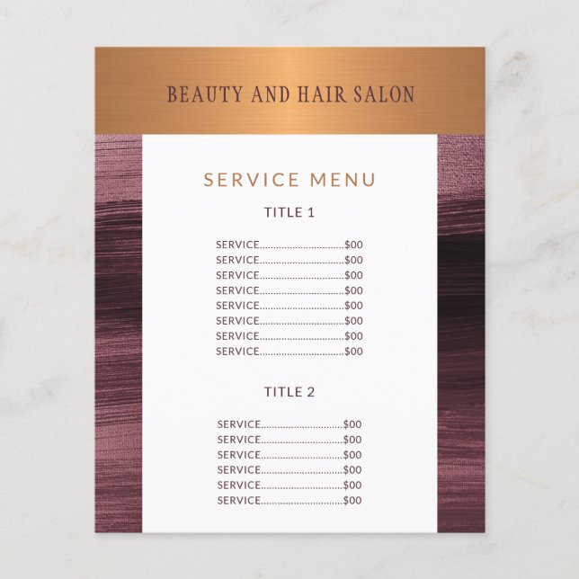 Service menu promotional beauty salon flyer (Front)
