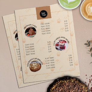 Service Price List Menu Bakery Beige Icons Logo