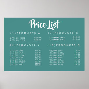 Service Price Menu Custom Printed Poster