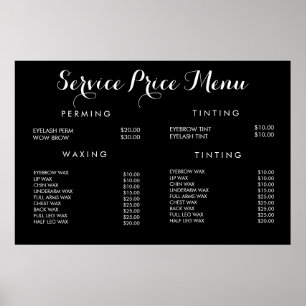 Service Price Menu Custom Printed Poster