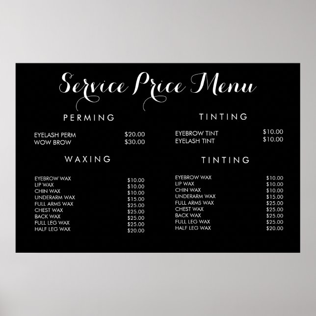Service Price Menu Custom Printed Poster (Front)