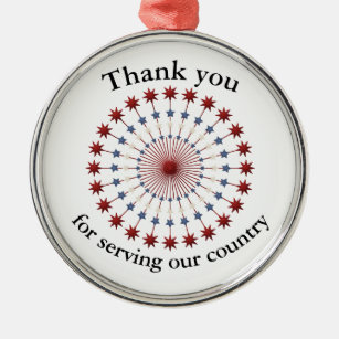 Service to America Thanks, Red White & Blue Stars  Metal Ornament