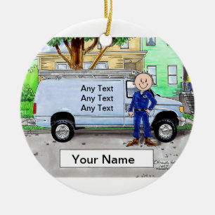 Service Van, Blue - Male Ceramic Ornament