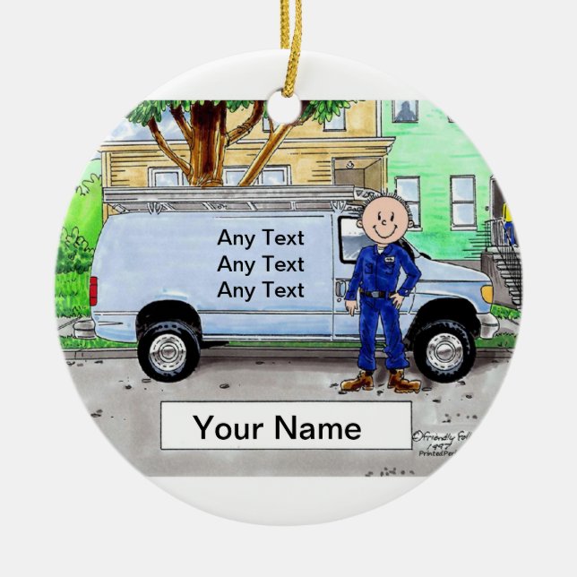 Service Van, Blue - Male Ceramic Ornament (Front)