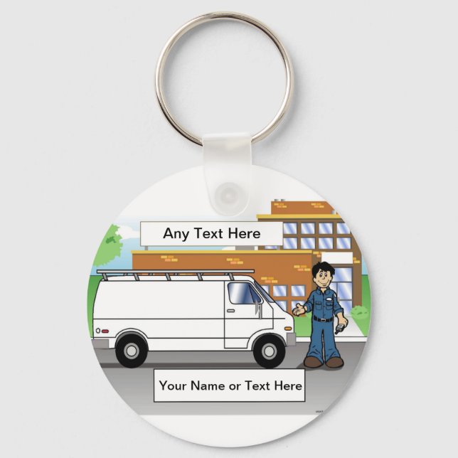 Service Van white Cartoon by PrintedPerfection.com Key Ring (Front)