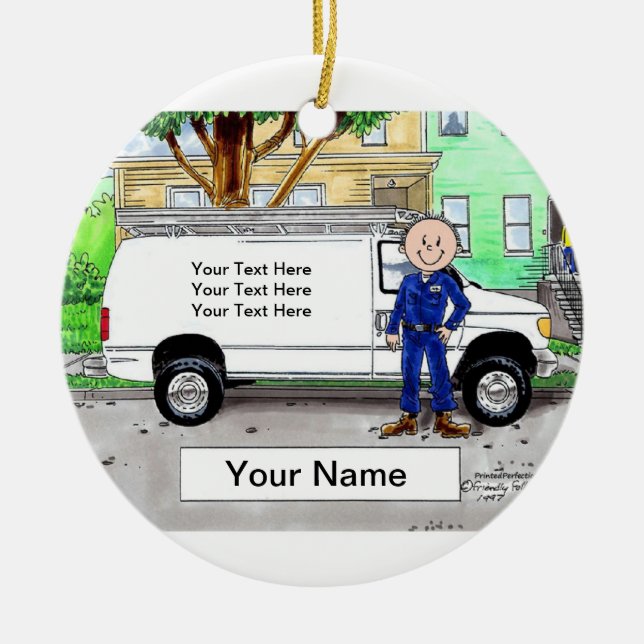Service  Van, White - Male Ceramic Tree Decoration (Front)