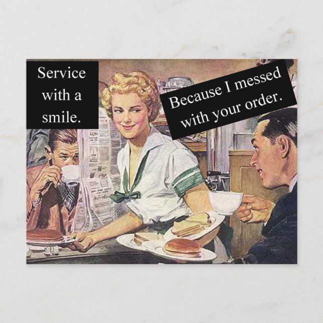 Service With A Smile - Vintage Diner Waitress Postcard (Front)