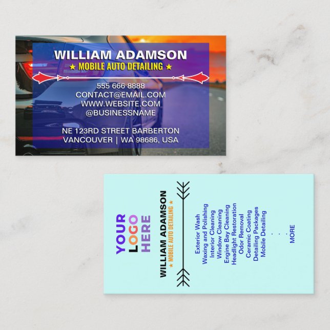 Services of Auto Detailing, Auto Repair Logo Business Card (Front/Back)