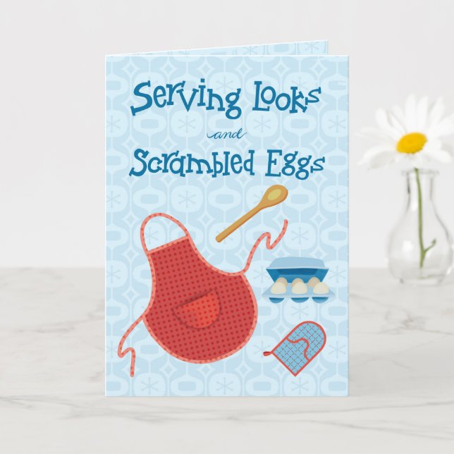 Serving Looks and Scrambled Eggs - Retro Apron Card (Small Plant)