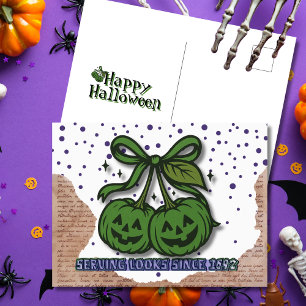 Serving Looks Since 1692 Green Pumpkin Coquette Holiday Postcard
