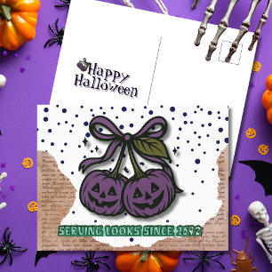 Serving Looks Since 1692 Purple Pumpkin Coquette Holiday Postcard