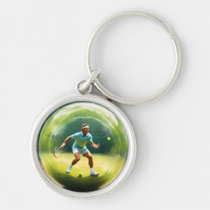 "Serving the Game: Tennis Player In A Tennis Ball Key Ring