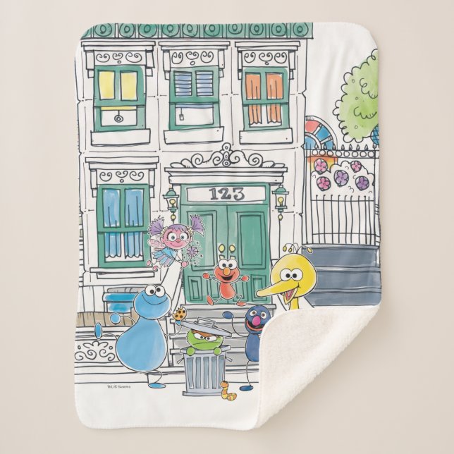 Sesame Pals Doodley Graphic Sherpa Blanket (Front)