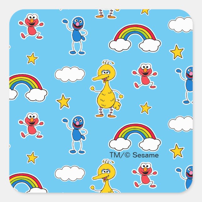 Sesame Pals Rainbow Doodley Pattern Square Sticker (Front)