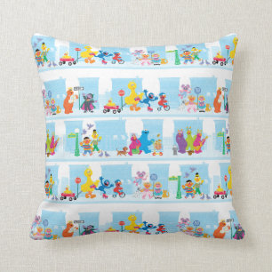 Sesame Pals Walking Along Sesame Street Pattern Cushion