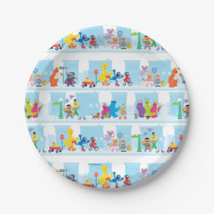 Sesame Pals Walking Along Sesame Street Pattern Paper Plate