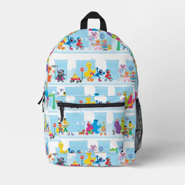 Sesame Pals Walking Along Sesame Street Pattern Printed Backpack (Front)