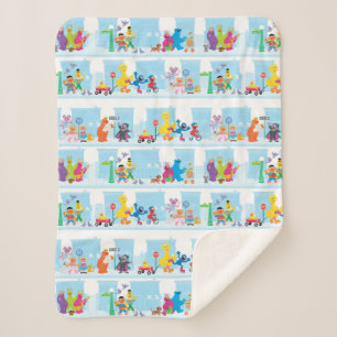 Sesame Pals Walking Along Sesame Street Pattern Sherpa Blanket