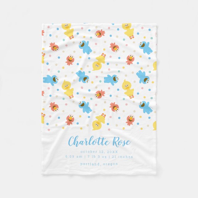 Sesame Pals White Polka Dot Birth Stats Fleece Blanket (Front)