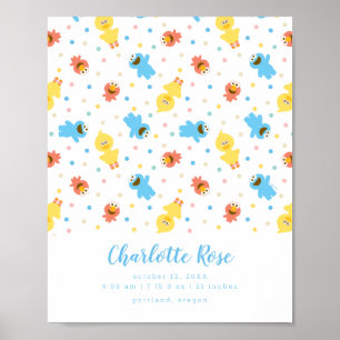 Sesame Pals White Polka Dot Birth Stats Poster