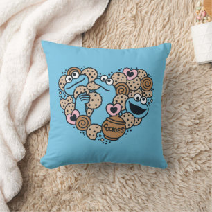 Sesame Sesame   Cookie Monster Doodle Heart Cushion