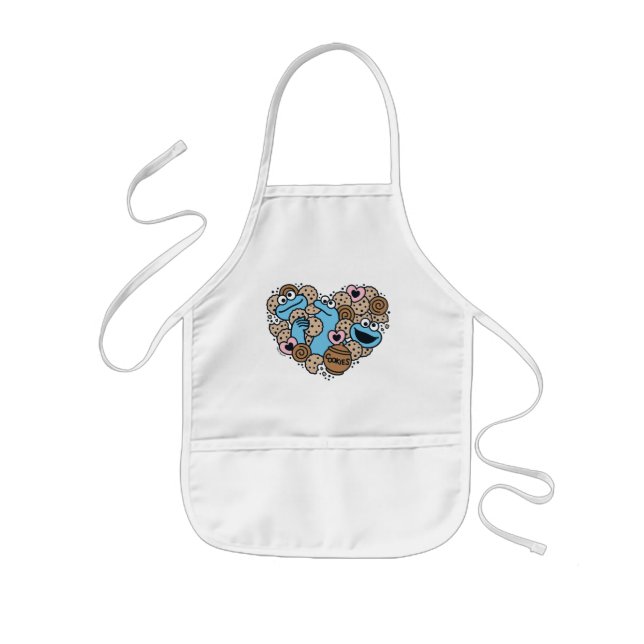 Sesame Sesame | Cookie Monster Doodle Heart Kids Apron (Front)