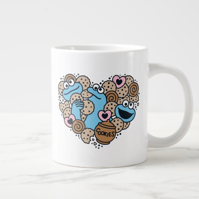 Sesame Sesame | Cookie Monster Doodle Heart Large Coffee Mug (Right)