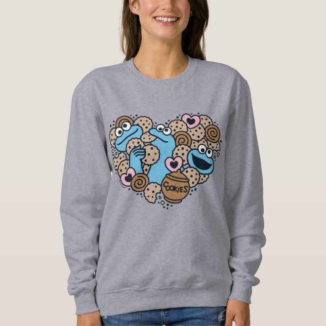 Sesame Sesame | Cookie Monster Doodle Heart Sweatshirt (Front)