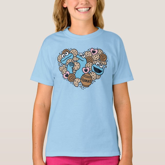 Sesame Sesame | Cookie Monster Doodle Heart T-Shirt (Front)