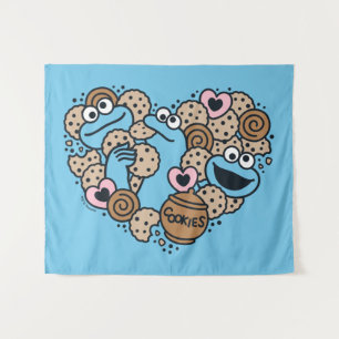 Sesame Sesame   Cookie Monster Doodle Heart Tapestry
