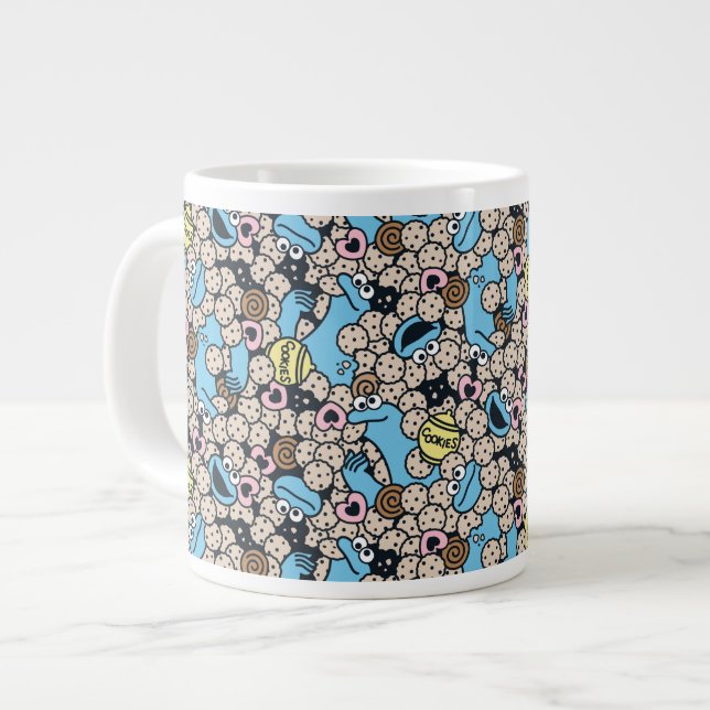Sesame Sesame | Cookie Monster Doodle Pattern Large Coffee Mug (Front Left)
