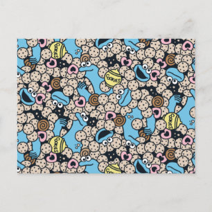 Sesame Sesame   Cookie Monster Doodle Pattern Postcard
