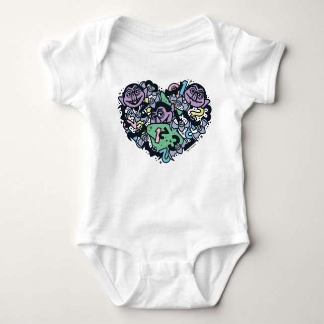 Sesame Sesame | Count von Count Doodle Heart Baby Bodysuit (Front)