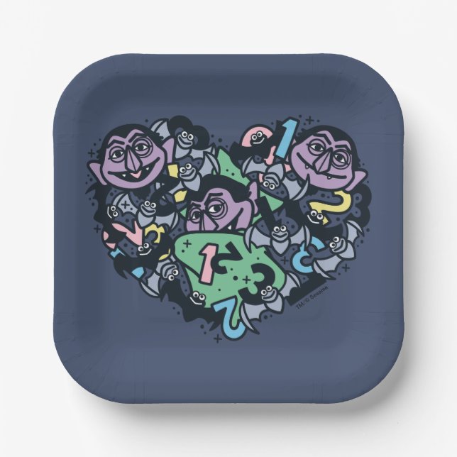 Sesame Sesame | Count von Count Doodle Heart Paper Plate (Front)