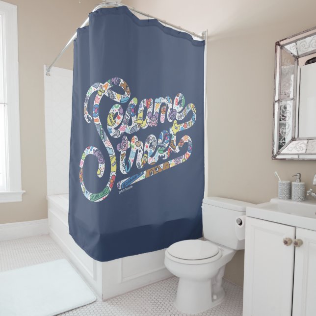 Sesame Sesame | Doodle Logo Shower Curtain (In Situ)