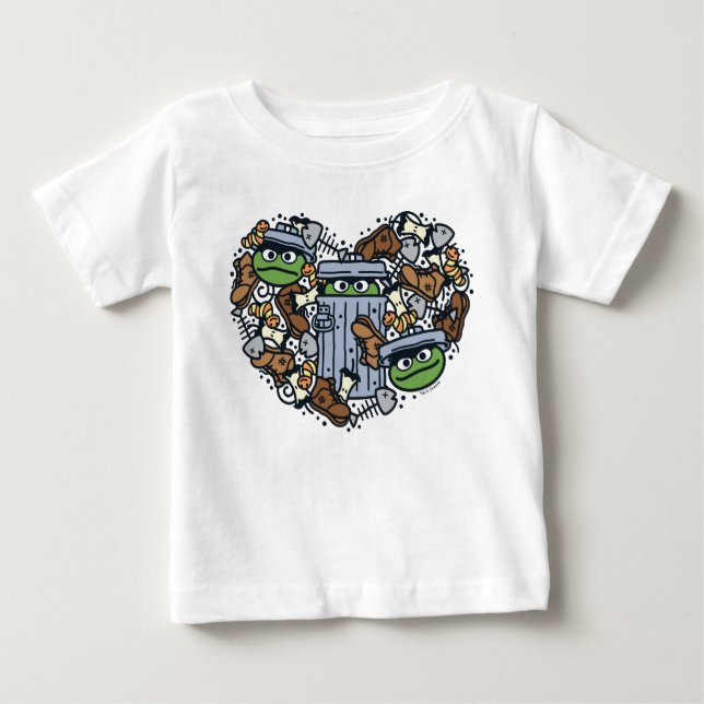 Sesame Sesame | Oscar the Grouch Doodle Heart Baby T-Shirt (Front)