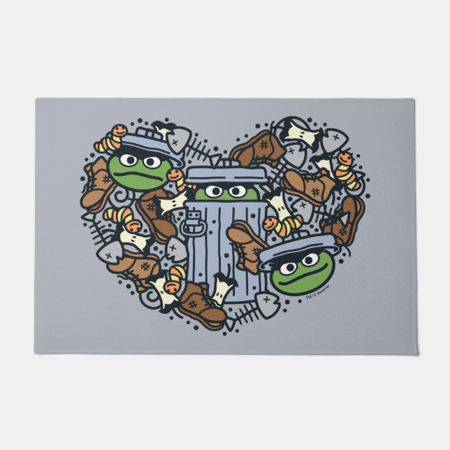 Sesame Sesame | Oscar the Grouch Doodle Heart Doormat (Front)