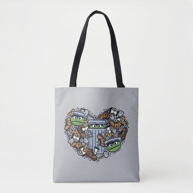 Sesame Sesame | Oscar the Grouch Doodle Heart Tote Bag (Front)