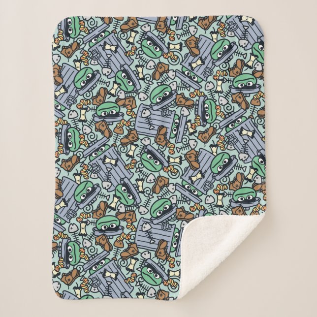 Sesame Sesame | Oscar the Grouch Pattern Sherpa Blanket (Front)