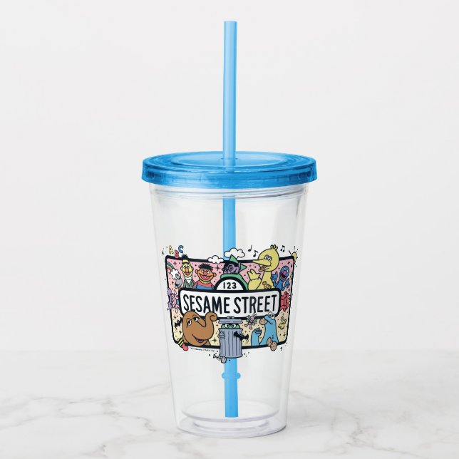 Sesame Sesame | Sesame Pals Doodle Sign Acrylic Tumbler (Front)