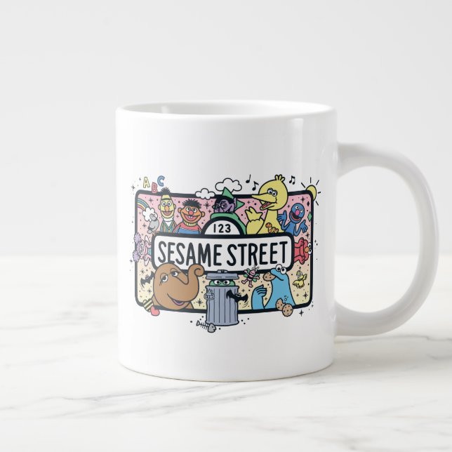 Sesame Sesame | Sesame Pals Doodle Sign Large Coffee Mug (Right)