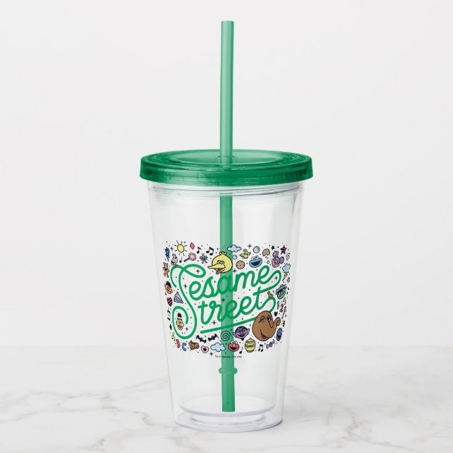 Sesame Sesame | Sesame Street Green Doodle Script Acrylic Tumbler (Front)