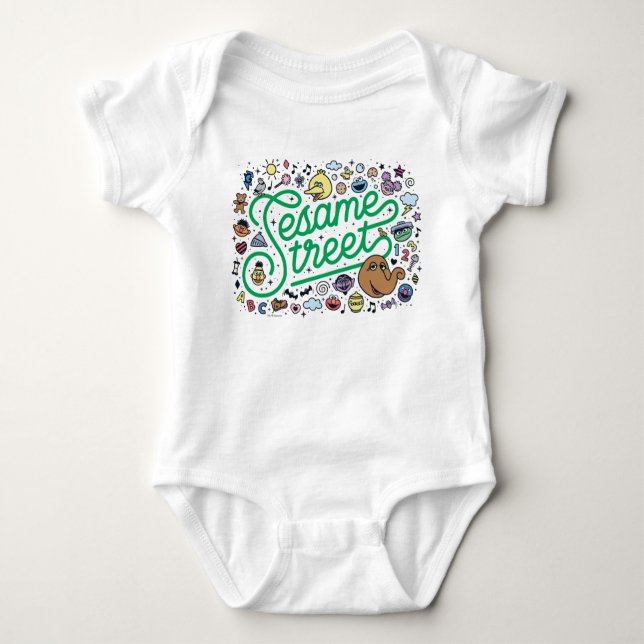 Sesame Sesame | Sesame Street Green Doodle Script Baby Bodysuit (Front)
