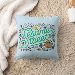 Sesame Sesame   Sesame Street Green Doodle Script Cushion