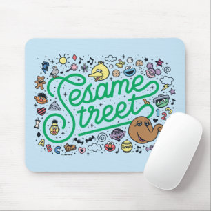 Sesame Sesame   Sesame Street Green Doodle Script Mouse Pad